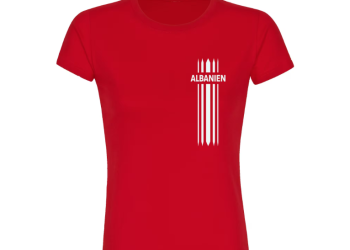 Damen T-Shirt Albanien Streifen Druck Weiß – ein Fanartikel mit klarer Botschaft